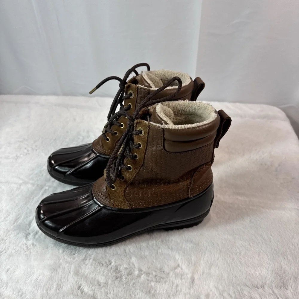 Michael Kors Easton Lace- Up Duck Boots In Brown Women's Size 8 Medium - Picture 1 of 6